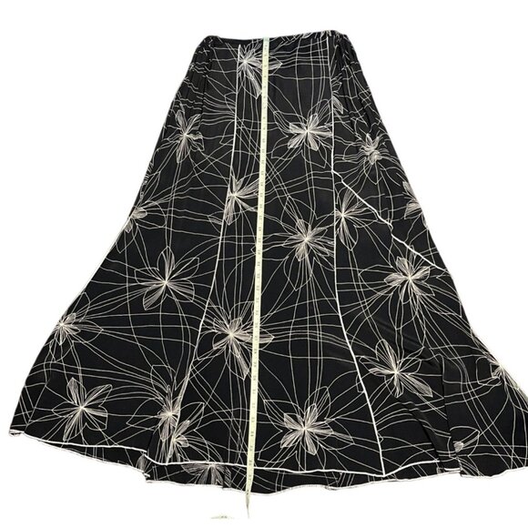K.D. Spring Black & White Floral A-Line Midi Skirt With Elastic Waist Band Large - Picture 16 of 16